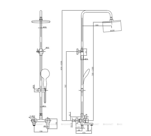 Душевая колонна Aquanet Passion R3 с верхним душем 200 мм и смесителем с изливом 00212273