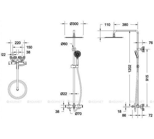 Душевая колонна с термостатом и изливом Bravat Waterfall латунь F639114C-A5-RUS