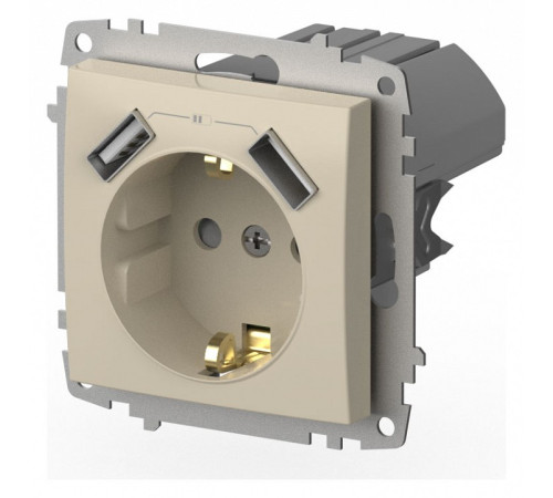 Розетка с заземлением и со шторкой и 2хUSB type A, без рамки Elbi Eleсtriс Zena Vega 609-010300-317