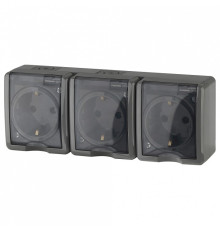 Розетка тройная с заземлением и со шторками, с крышкой Эра Эра Эксперт 11-2406-03