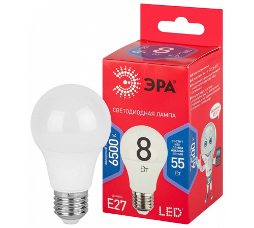 Лампа светодиодная Эра LED A55-8W-865-E27 R