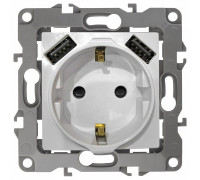 Розетка с заземлением и со шторкой и 2хUSB, без рамки Эра Эра Elegance 14-4109-02