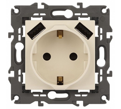 Розетка с заземлением и со шторкой и 2хUSB, без рамки Эра Эра Elegance 14-4109-02