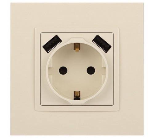 Розетка с заземлением и со шторкой и 2хUSB, без рамки Эра Эра Elegance 14-4109-02