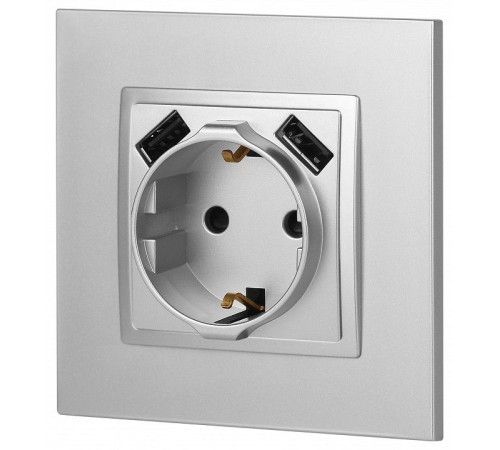 Розетка с заземлением и со шторкой и 2хUSB, без рамки Эра Эра Elegance 14-4109-03