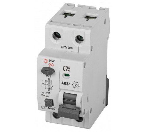 Дифференциальный автоматический выключатель электронный 1P+N Эра АД-32 D32E2C25АC10P