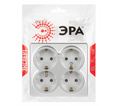 Розетка четверная с заземлением и со шторками Эра Эра Эксперт 11-2211-03