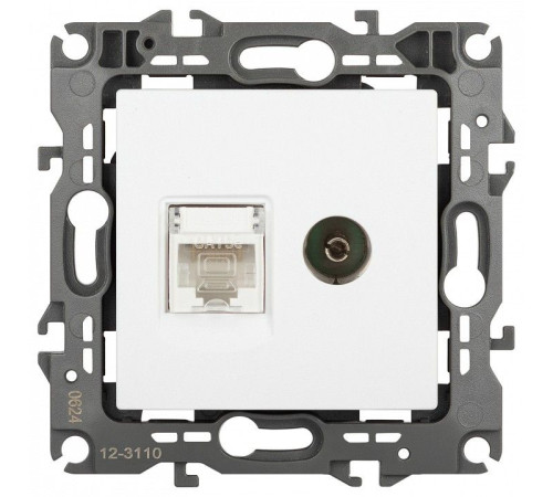 ТВ-розетка и розетка Ethernet RJ-45 без рамки Эра Эра 12 12-3110-01М