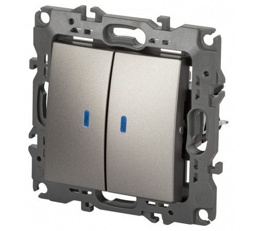 Выключатель двухклавишный с подсветкой без рамки Эра Эра 12 12-1105-16