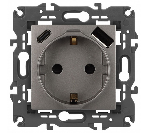 Розетка с заземлением и со шторкой и 2хUSB, без рамки Эра Эра Elegance 14-4108-16