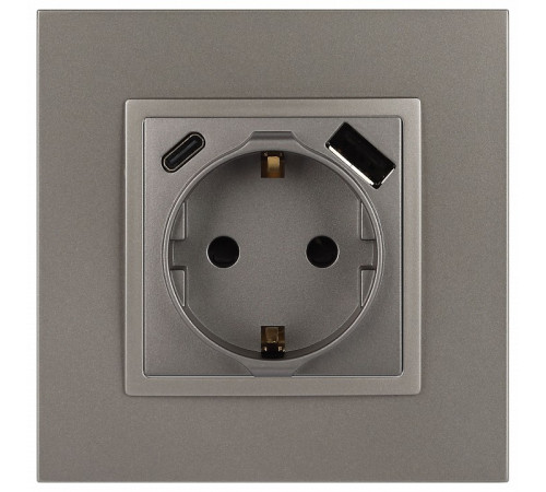 Розетка с заземлением и со шторкой и 2хUSB, без рамки Эра Эра Elegance 14-4108-16