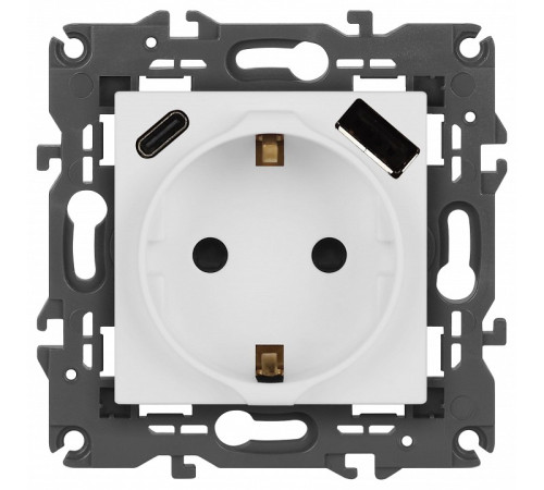 Розетка с заземлением и со шторкой и 2хUSB, без рамки Эра Эра Elegance 14-4108-01М