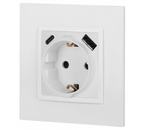 Розетка с заземлением и со шторкой и 2хUSB, без рамки Эра Эра Elegance 14-4108-01М