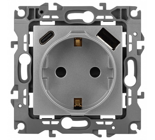 Розетка с заземлением и со шторкой и 2хUSB, без рамки Эра Эра 12 12-4108-03