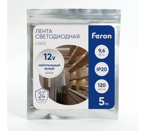 Лента светодиодная Feron LS612 14.4 Вт/м 12 В IP20 4000 К 5 м 41448