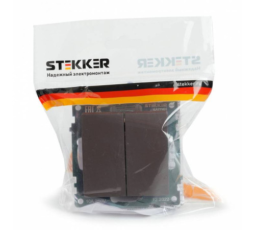 Выключатель двухклавишный без рамки Stekker Катрин 49019