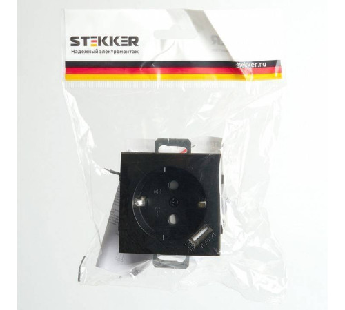 Розетка с заземлением и с шторками и 2хUSB, без рамки Stekker Эрна 49155