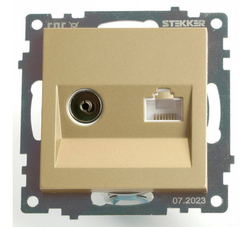 ТВ-розетка и розетка Ethernet RJ-45 без рамки Stekker Катрин 49230