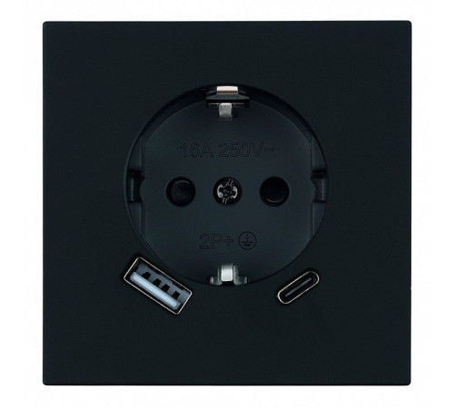 Розетка с заземлением и со шторкой и 2хUSB type A и C, без рамки Stekker Мия 50452