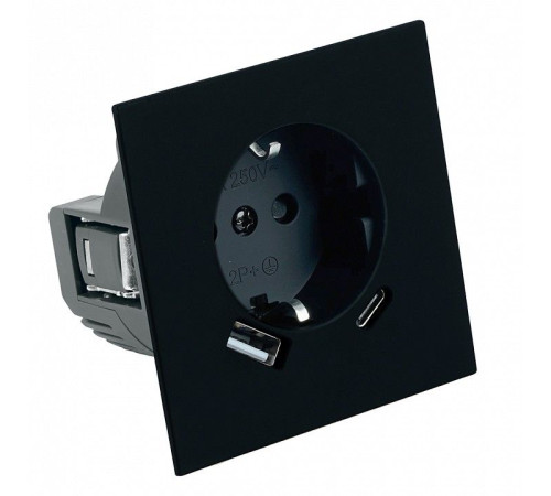 Розетка с заземлением и со шторкой и 2хUSB type A и C, без рамки Stekker Мия 50452