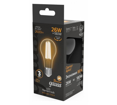 Лампа светодиодная Gauss Filament E27 26Вт 2700K 102902126
