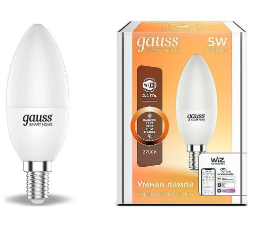 Лампа светодиодная с управлением через Wi-Fi Gauss Smart Home E14 5Вт 2700K 1100112