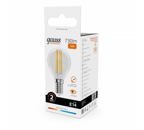 Лампа светодиодная Gauss Filament Elementary E14 12Вт 2700K 52112