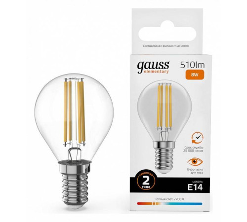 Лампа светодиодная Gauss Filament Elementary E14 8Вт 2700K 52118