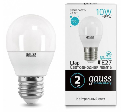 Лампа светодиодная Gauss LED Elementary Globe E27 10Вт 4100K 53220