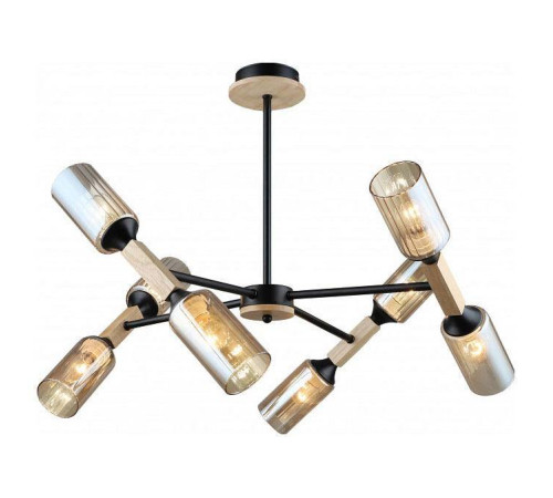 Люстра на штанге Imex MD.5495 MD.5495-8-S-BK+WOOD