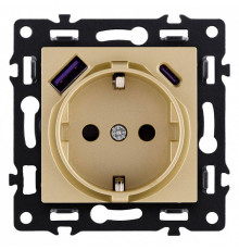 Розетка с заземлением и со шторкой и 2хUSB type A и C, без рамки Kollinger Asthetik AS-016GD
