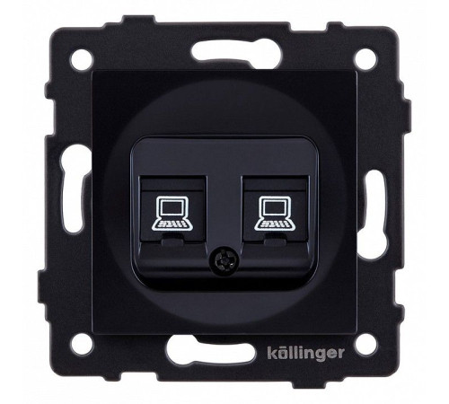 Розетка двойная Ethernet RJ-45 и со шторками, без рамки Kollinger REA-019BK