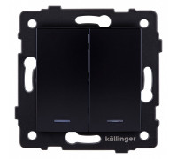 Выключатель проходной двухклавишный с подсветкой без рамки Kollinger  REA-R-010BK