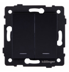 Выключатель проходной двухклавишный с подсветкой без рамки Kollinger  REA-S-010BK