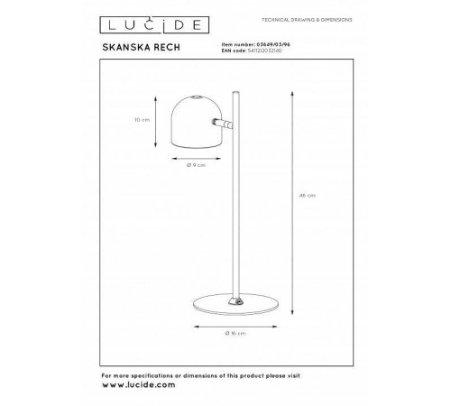 Настольная лампа декоративная Lucide Skanska Rech 03649/03/96