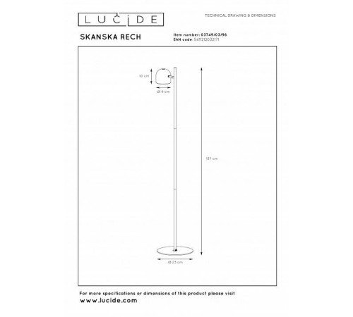 Торшер Lucide Skanska Rech 03749/03/96