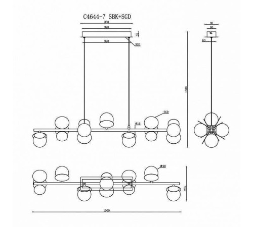 Подвесной светильник iLedex Savage C4644-7 MBK+SGD