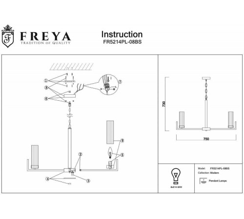 Подвесная люстра Freya Adeline 8 ламп FR5214PL-08BS