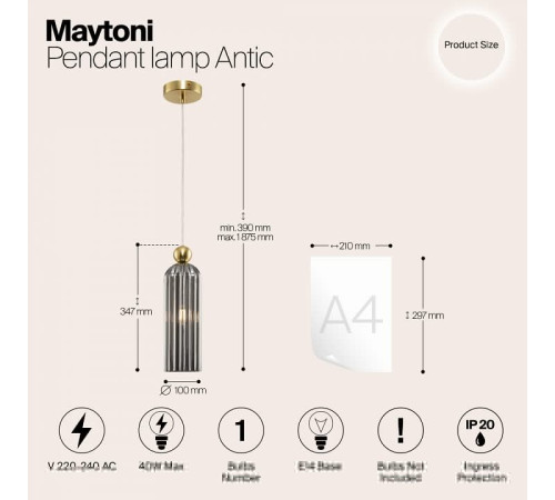 Подвесной светильник Maytoni Antic MOD302PL-01GR
