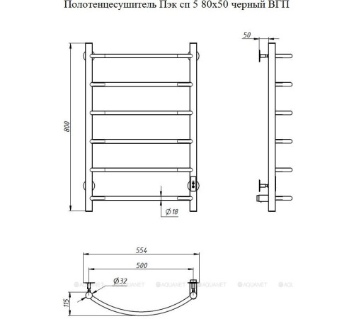 Полотенцесушитель водяной Тругор Пэк сп 5 80х50 см черный матовый ВГП Пэк сп 5/8050 черный ВГП