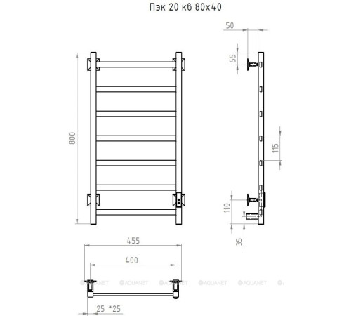 Полотенцесушитель водяной Тругор Пэк серия 20 кв 80х40 см матовый хром 00346777