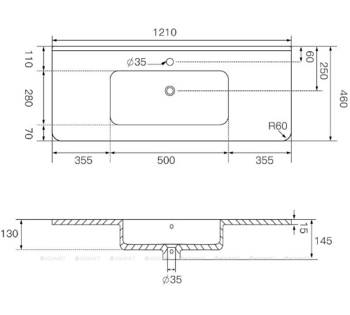 Раковина накладная Allen Brau PARIS 1210х460 мм с переливом белая 4.61003.20