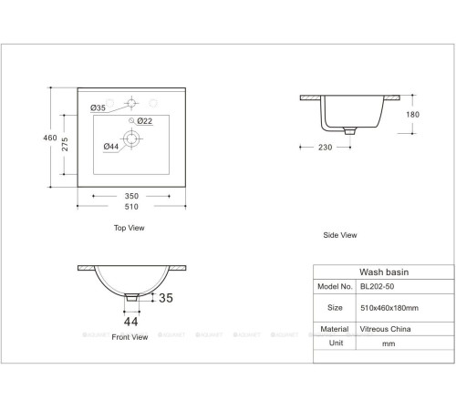 Раковина-столешница Aquanet Flow 50 00347428