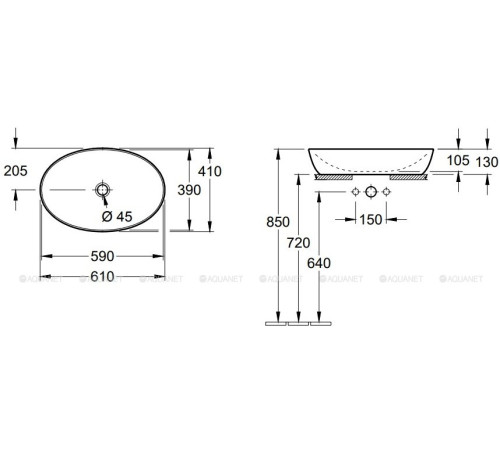 Раковина накладная Villeroy & Boch Artis 610x410x130 мм CeramicPlus 419861R1