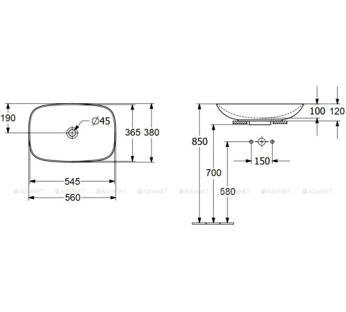 Раковина накладная Villeroy & Boch Loop & Friends 560x380 мм 4A490001