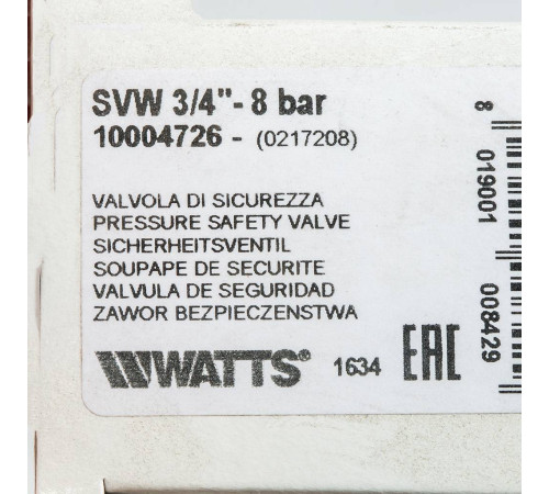 Предохранительный клапан Watts SVW 3/4 8 бар 10004726