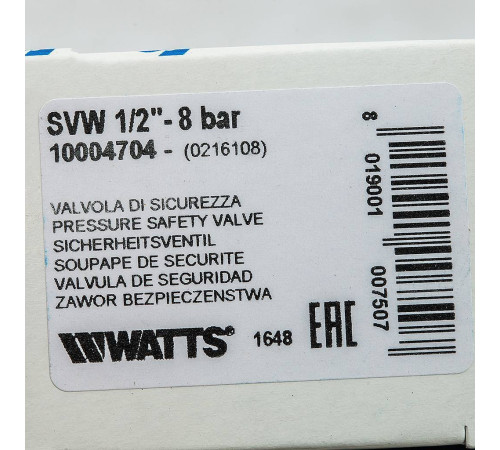 Предохранительный клапан для систем водоснабжения Watts SVW 1/2 8 бар 10004704