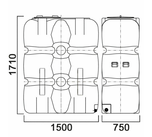 Бак для воды АНИОН Танк 1500 л с фланцем, крышкой с клапанами и сливом Т1500ФК2З