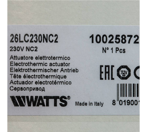 Сервопривод Watts 26LC электротермический 230 В 10025872