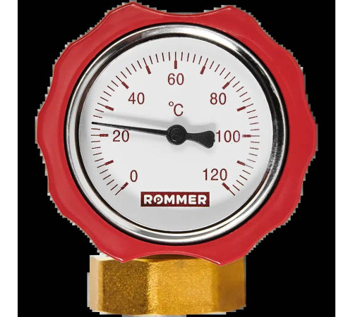 Клапан запорный латунный ROMMER ВР 1 x 1 1/2 с накидной гайкой красная ручка RBV-0020-0201112